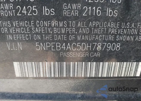 2013 Hyundai Sonata Gls из США, поврежденный, VIN 5NPEB4AC5DH787908